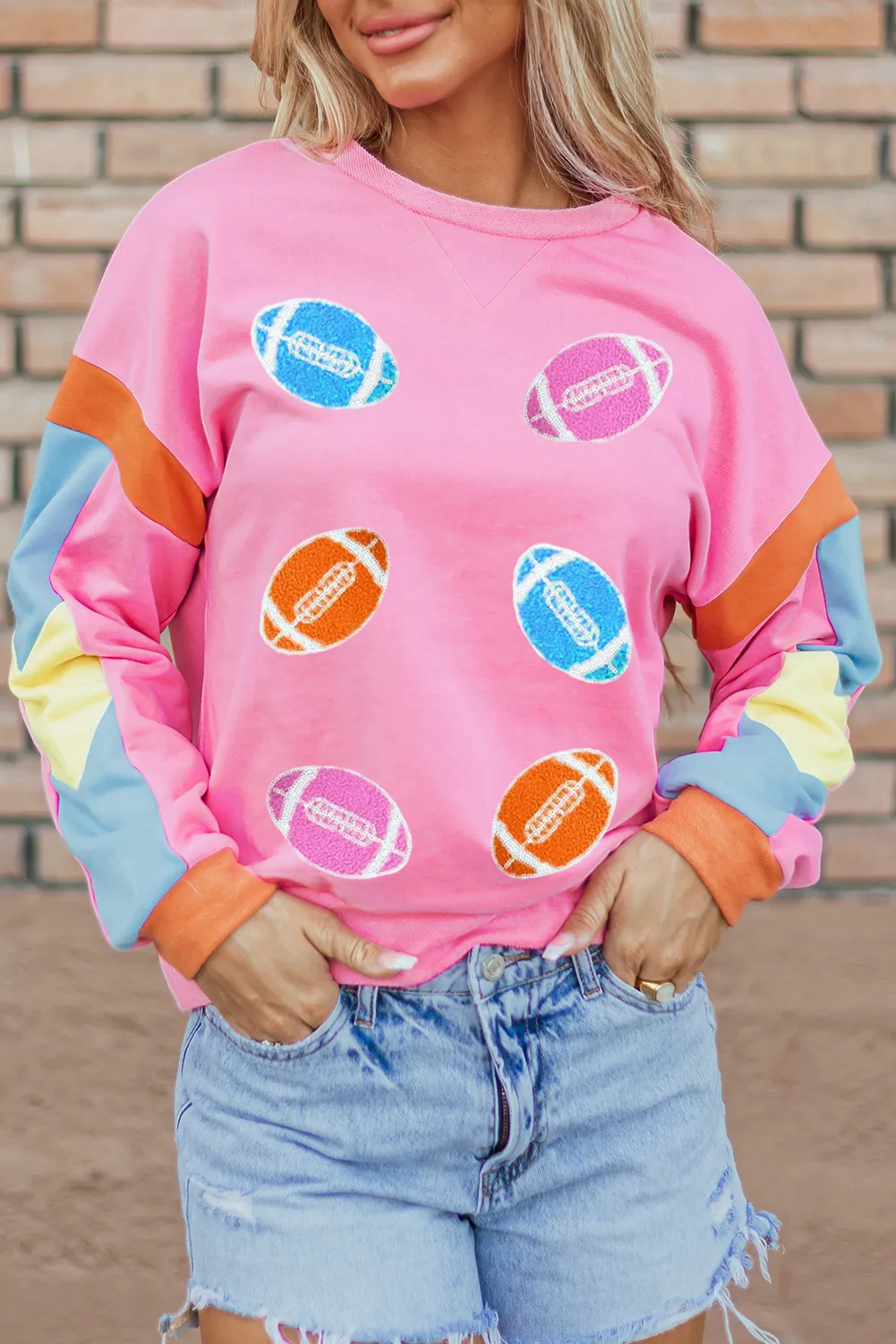 Giulia | Contrast color football long sleeve sweatshirt