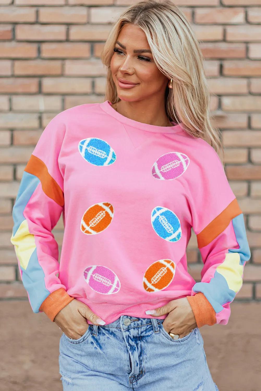 Giulia | Contrast color football long sleeve sweatshirt - Image 2