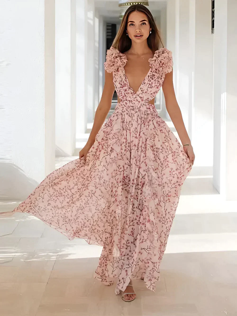 Giuliana® | Long Dress With Ruffled Shoulders - Image 2