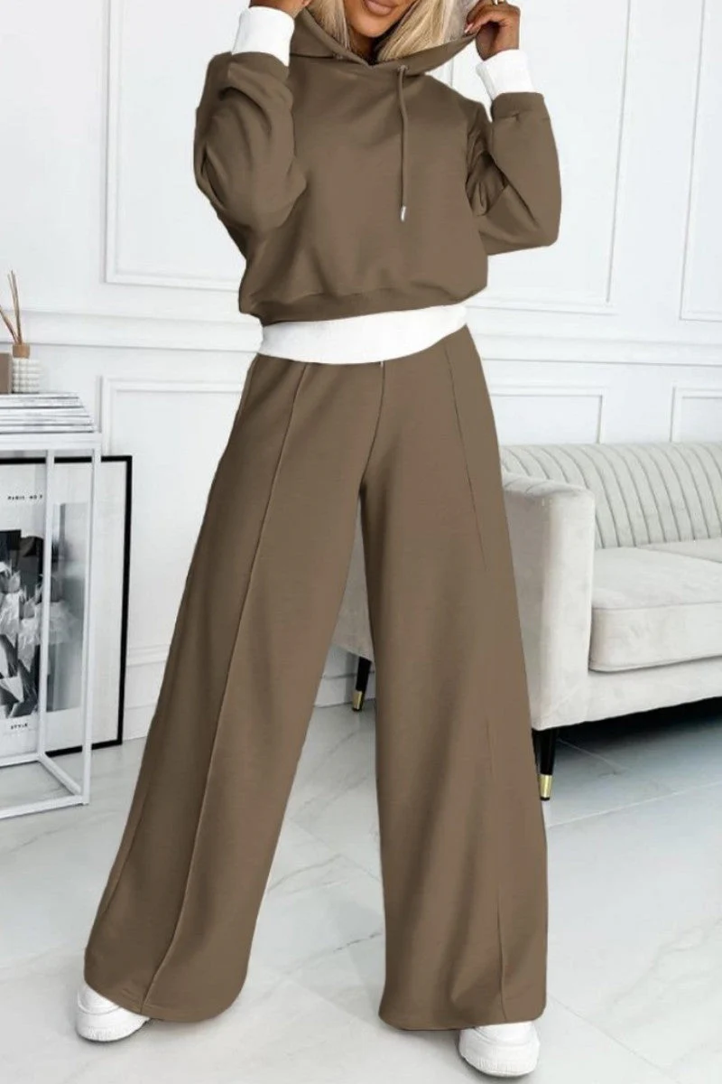 Gloria | Casual solid patchwork hooded collar long sleeve two piece - Image 5