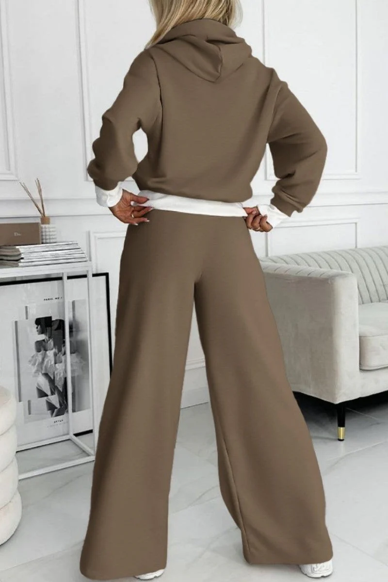 Gloria | Casual solid patchwork hooded collar long sleeve two piece - Image 6