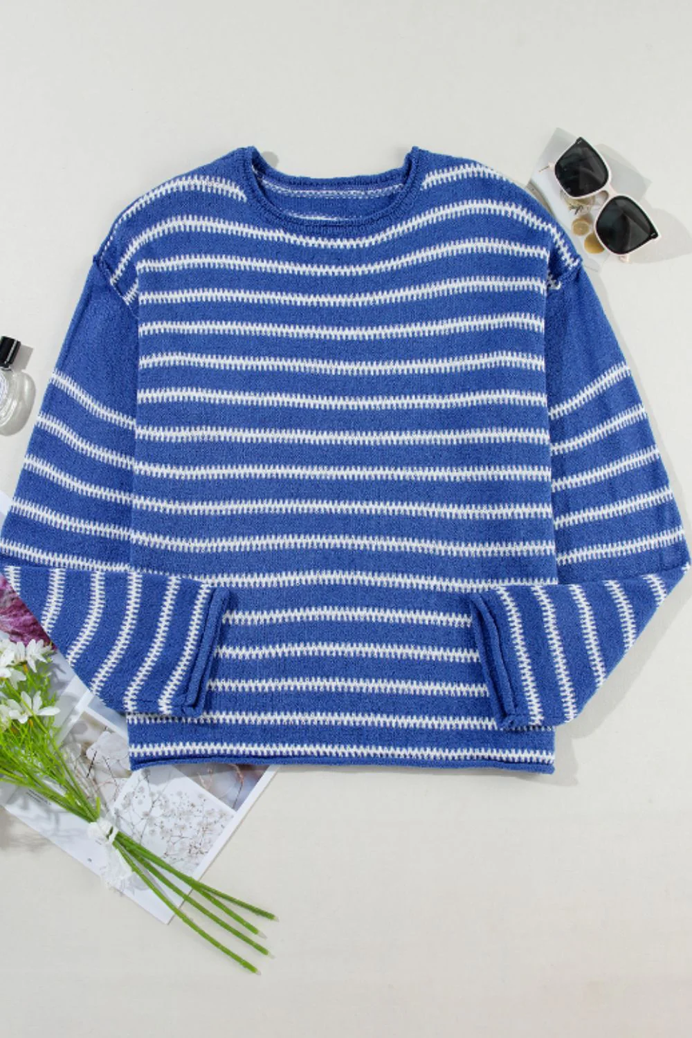Gloria | Striped crew neck sweater with dropped shoulders - Image 10