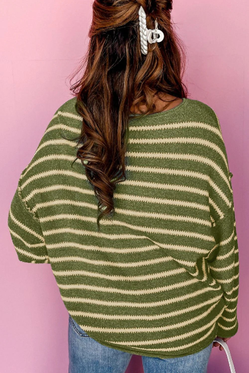Gloria | Striped crew neck sweater with dropped shoulders - Image 3