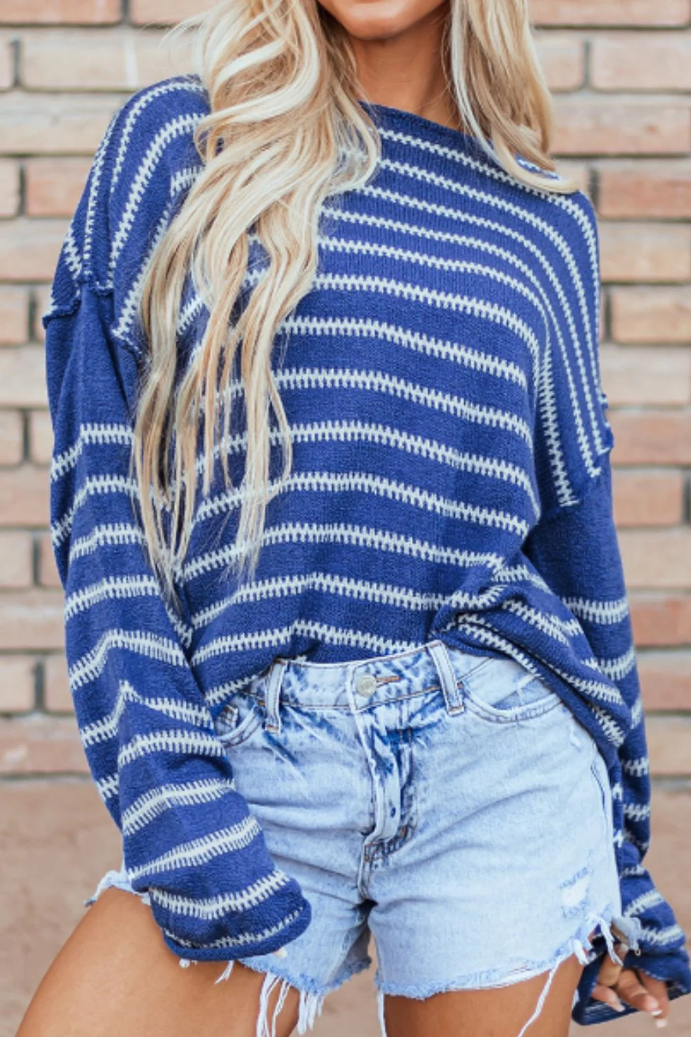 Gloria | Striped crew neck sweater with dropped shoulders - Image 8