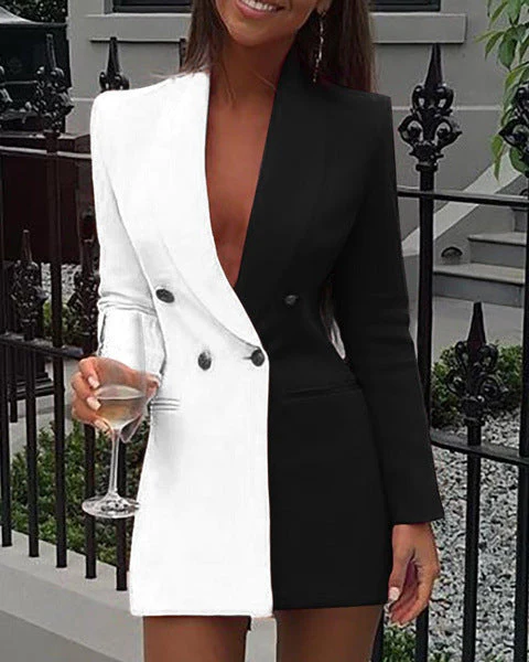 Gloria® | Women'S Blazer Dress With Asymmetric Color Design And Double Button Placket - Image 9