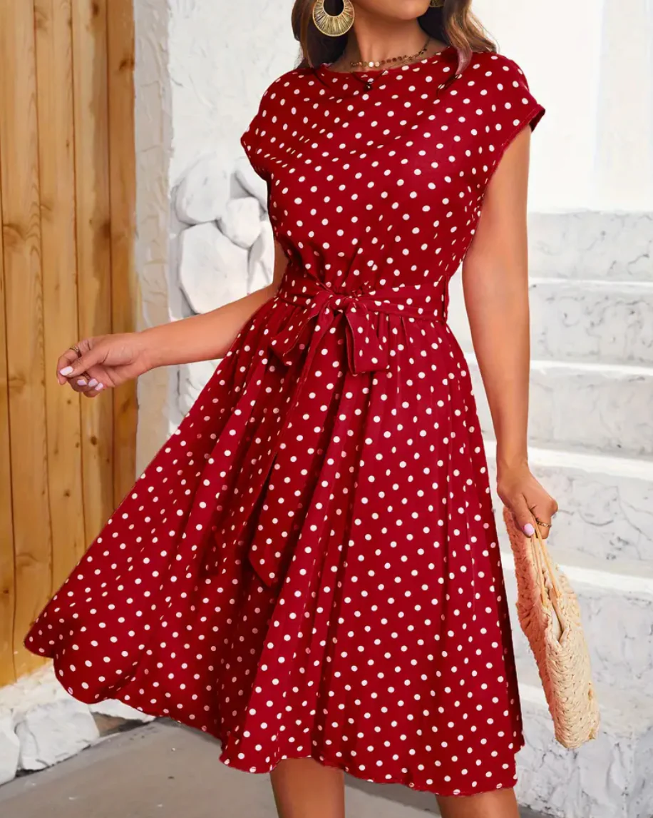 Grace® | Elegant Polka Dot Midi Dress With Tie Belt - Image 2