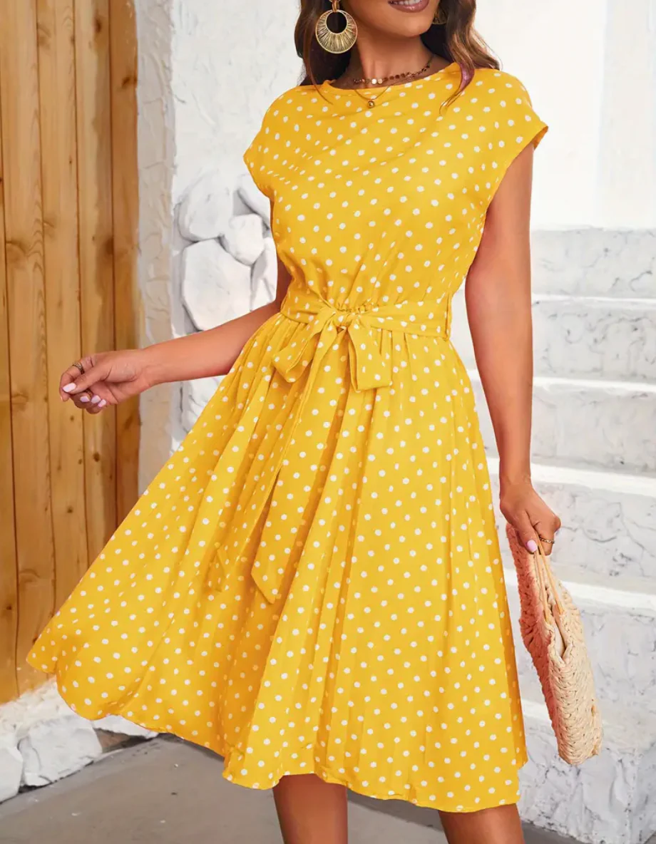Grace® | Elegant Polka Dot Midi Dress With Tie Belt - Image 3