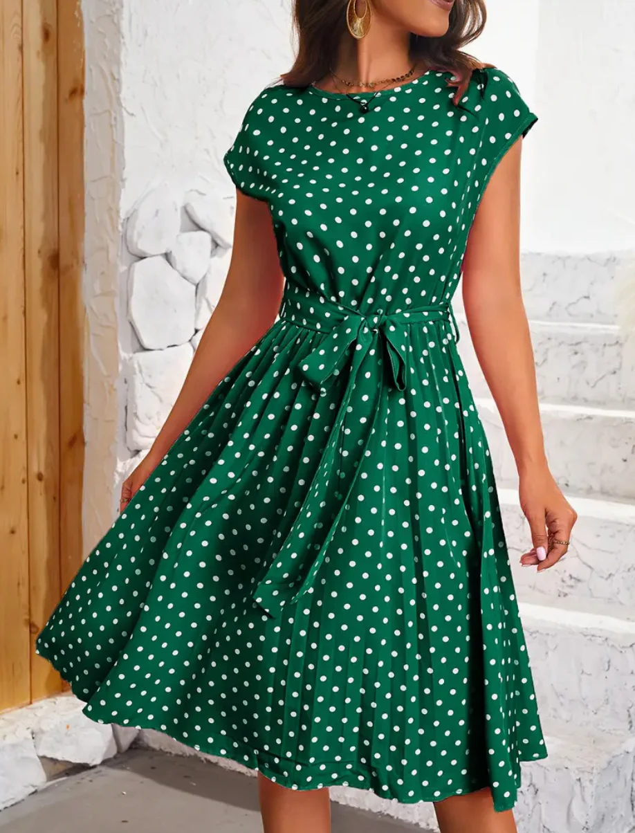 Grace® | Elegant Polka Dot Midi Dress With Tie Belt - Image 4