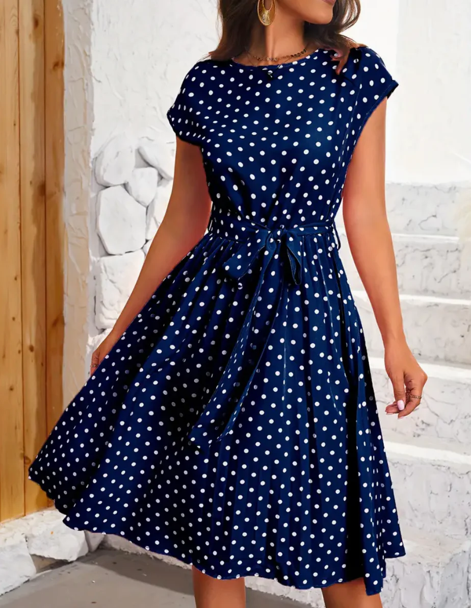 Grace® | Elegant Polka Dot Midi Dress With Tie Belt - Image 5