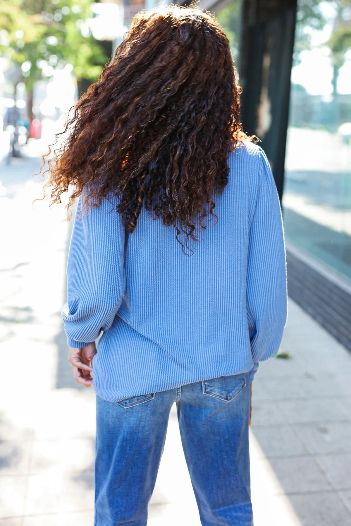 Greta | Everyday Vintage Denim Rib Mineral Wash Long Sleeve Top - Image 11