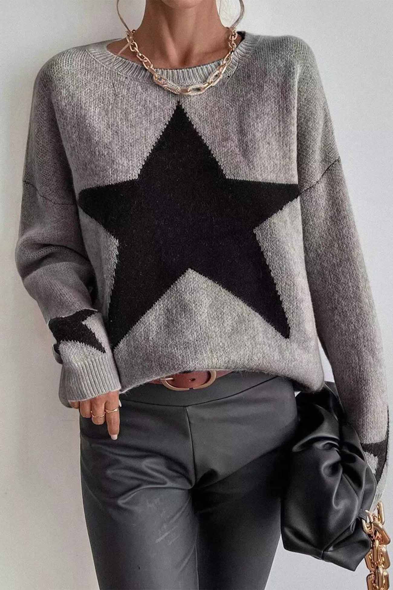 Greta | Long-sleeved knitted jumper with a crew neck and a star pattern - Image 11