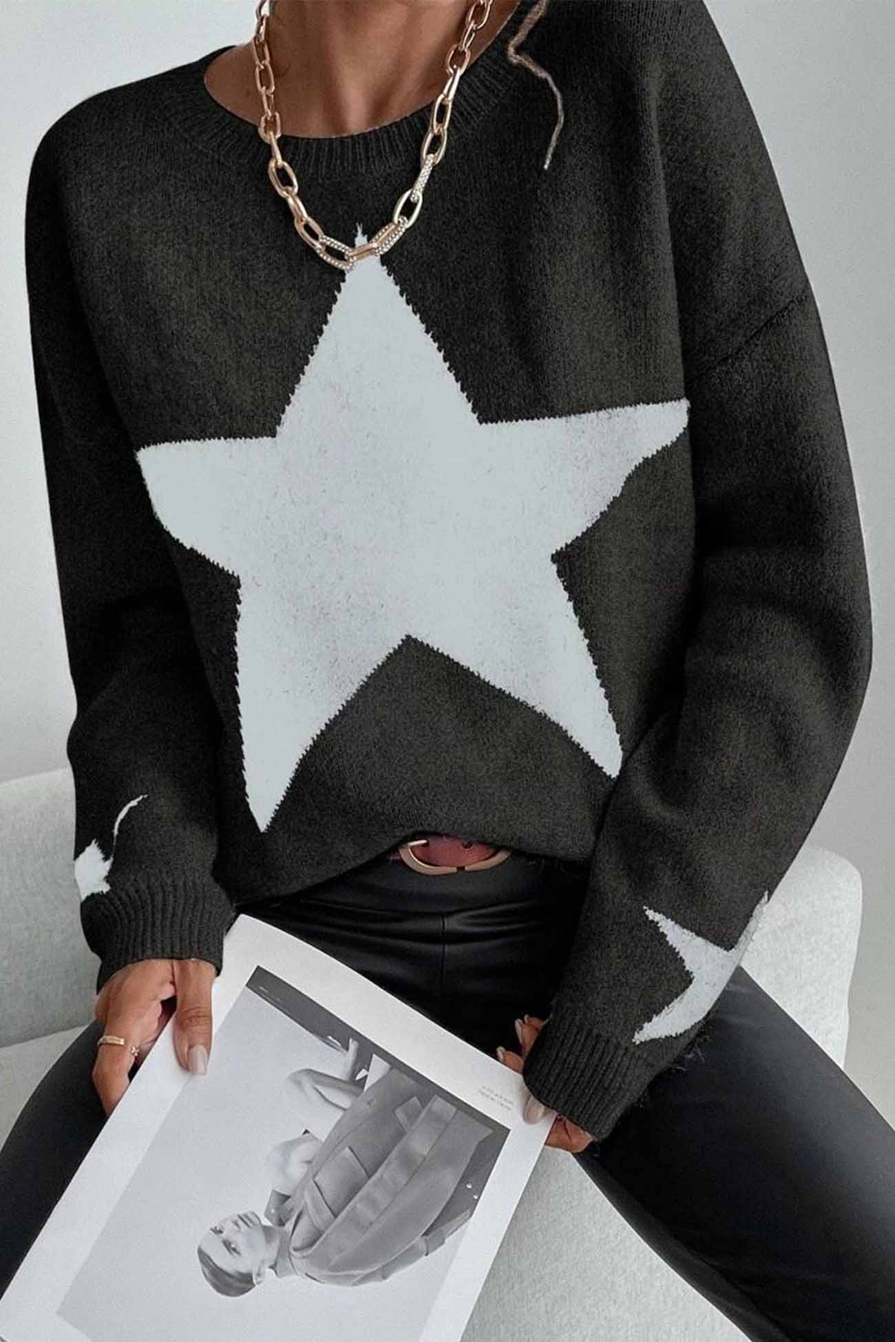 Greta | Long-sleeved knitted jumper with a crew neck and a star pattern - Image 12