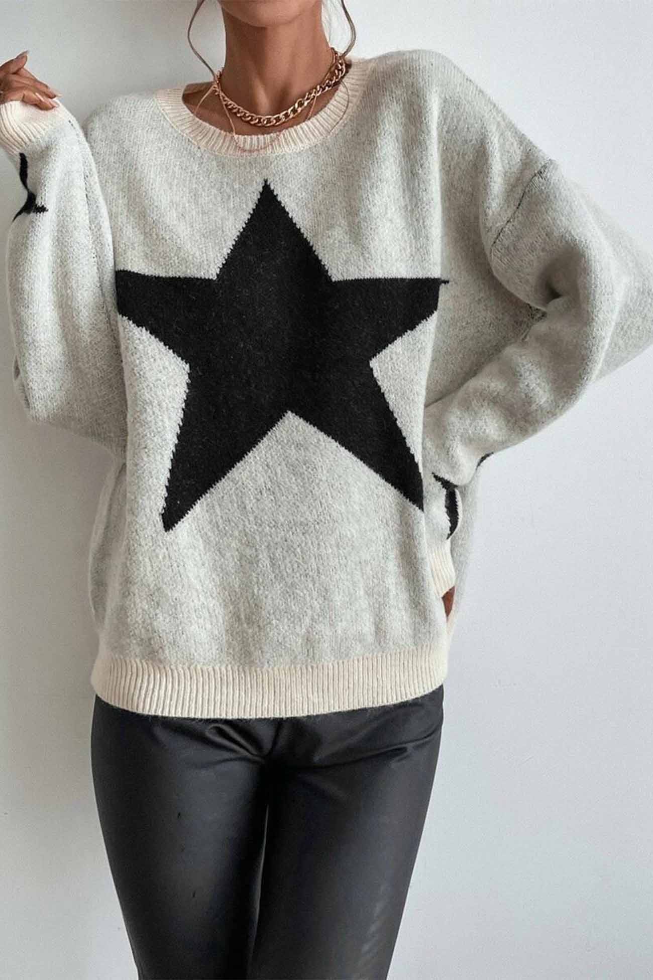 Greta | Long-sleeved knitted jumper with a crew neck and a star pattern - Image 4