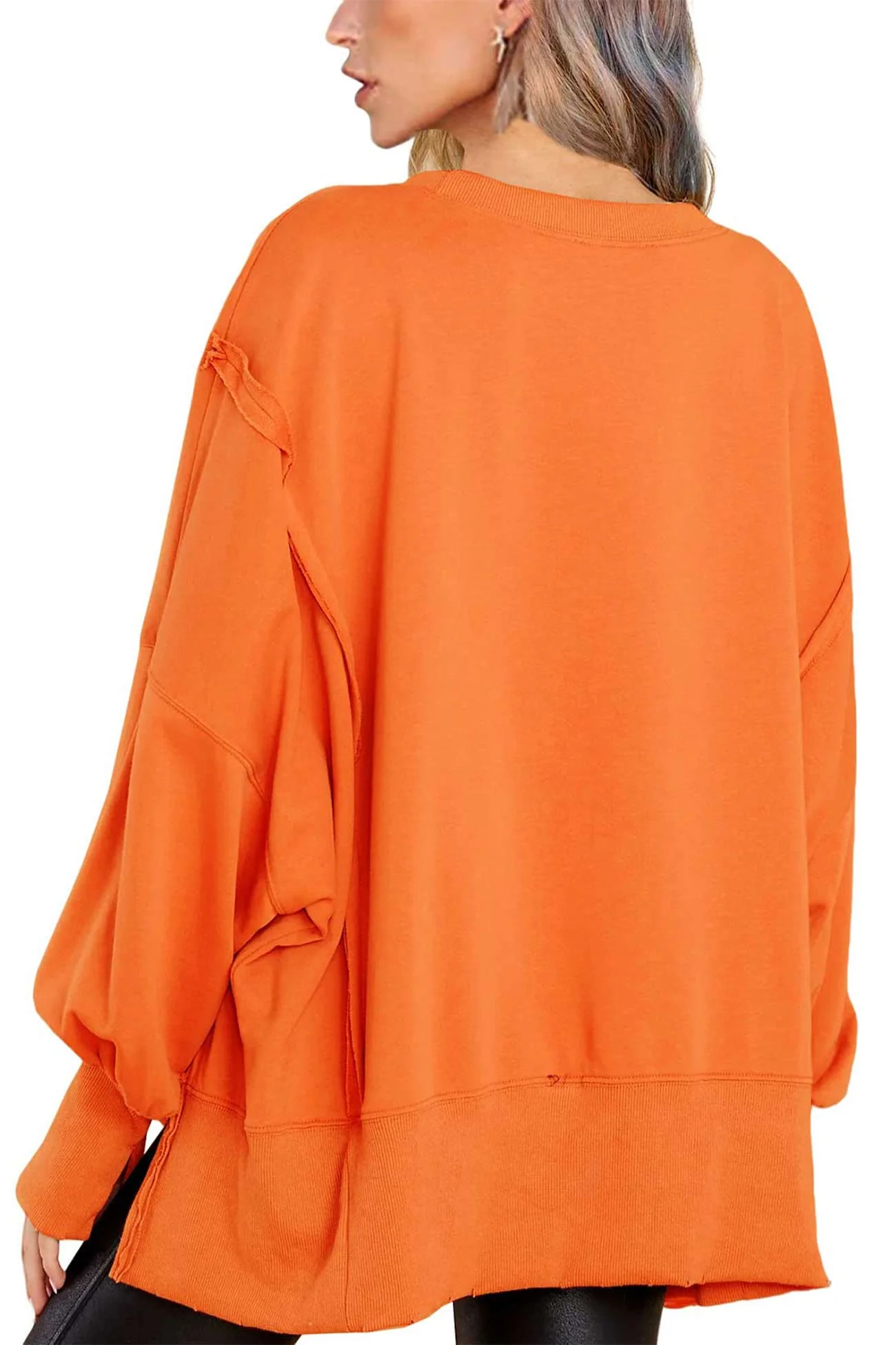 Greta | Solid long sleeve slit crew neck sweatshirt - Image 3