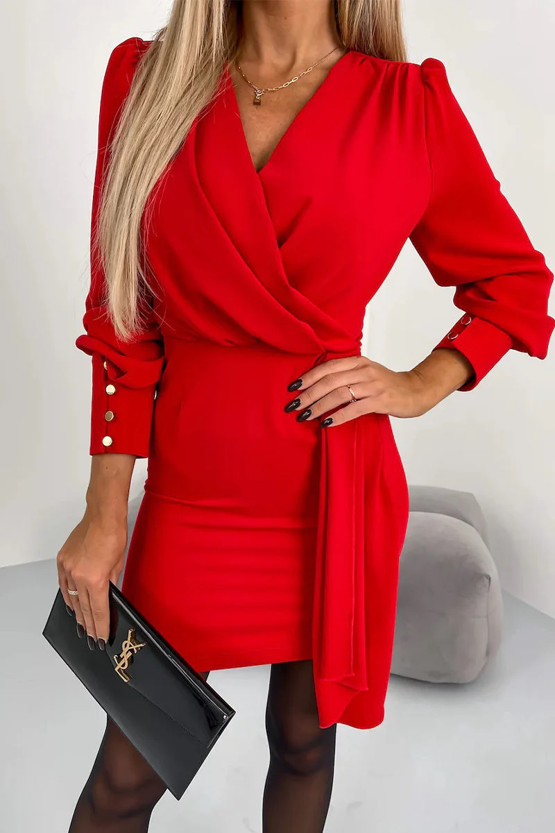 Griselda | Sexy elegant solid dresses with zipper and V-neck, one-tier skirt - Image 4