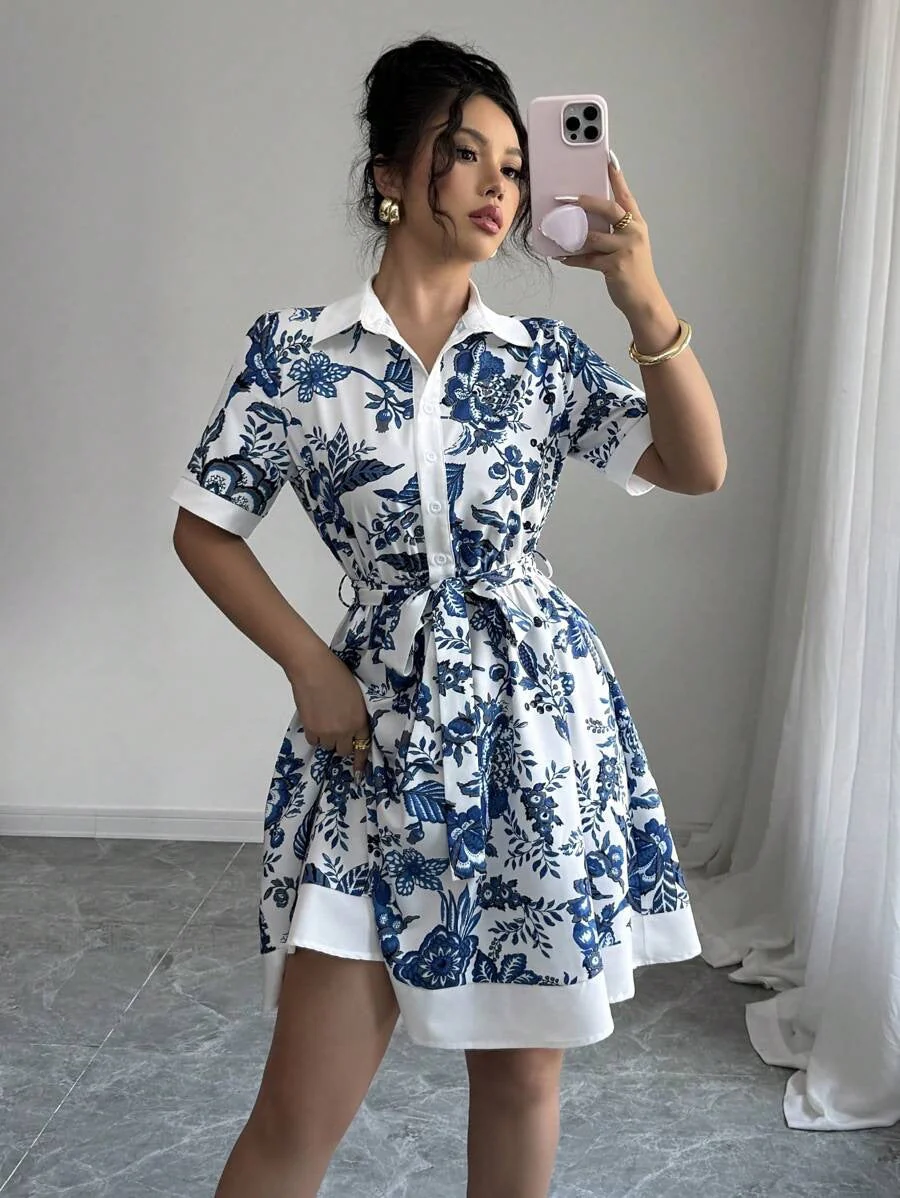 Guadalupe® | Women'S Floral Print Shirt Dress With Belt - Image 7