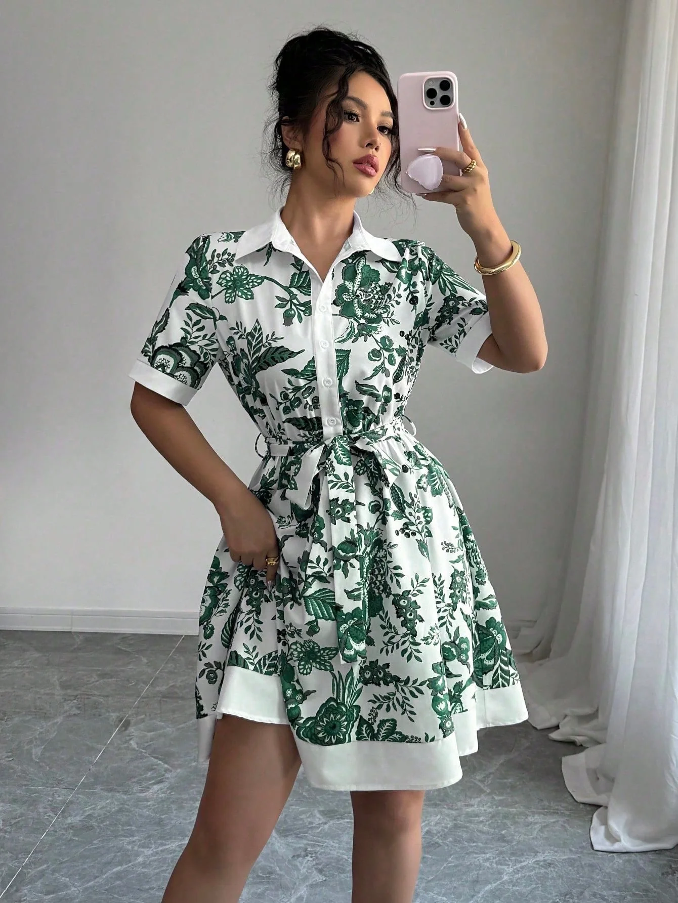 Guadalupe® | Women'S Floral Print Shirt Dress With Belt - Image 8