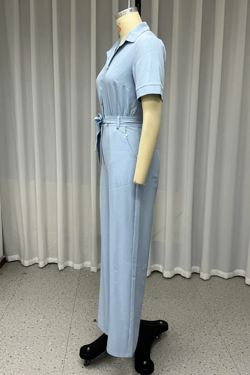 Guillermina | Casual, daily, loose jumpsuits with pockets and lace-up buttons and turn-down collar - Image 5