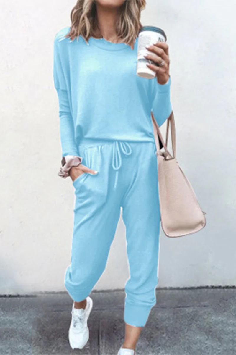 Guillermina | Casual solid color asymmetrical long sleeve O-neck two piece suit - Image 14