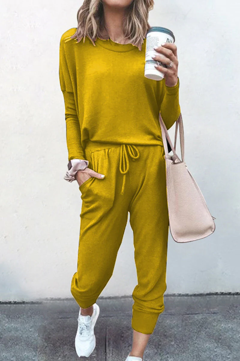 Guillermina | Casual solid color asymmetrical long sleeve O-neck two piece suit - Image 2