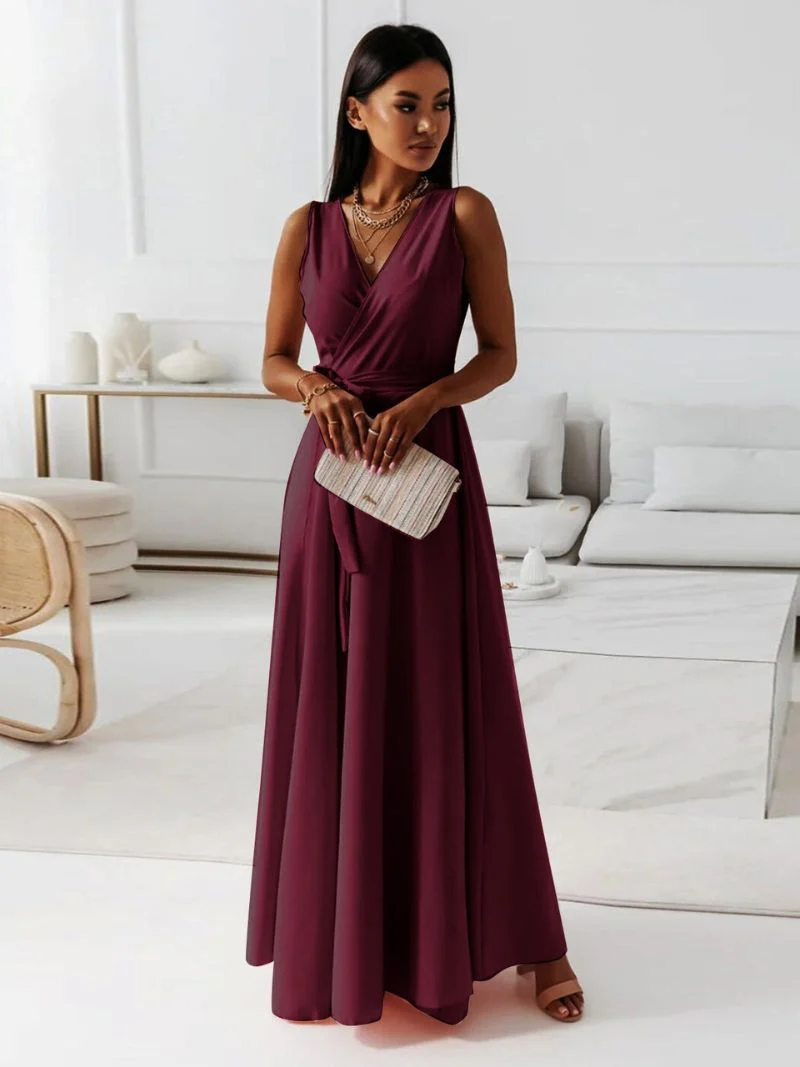 Guillermina® | Women'S Solid Color V-Neck Long Dress - Image 3