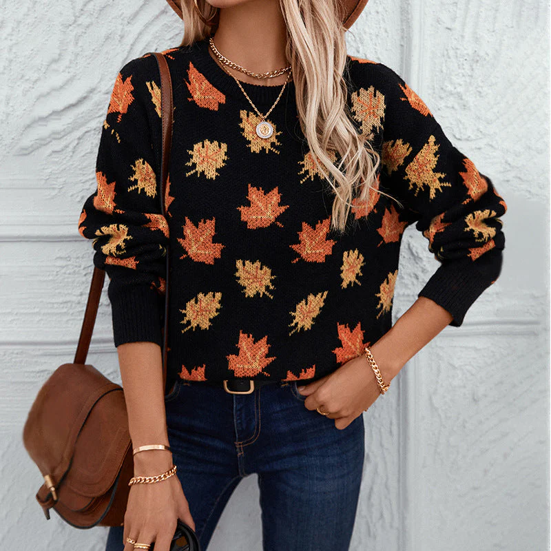 Guillermina | Women's sweater with autumn leaves - Image 5