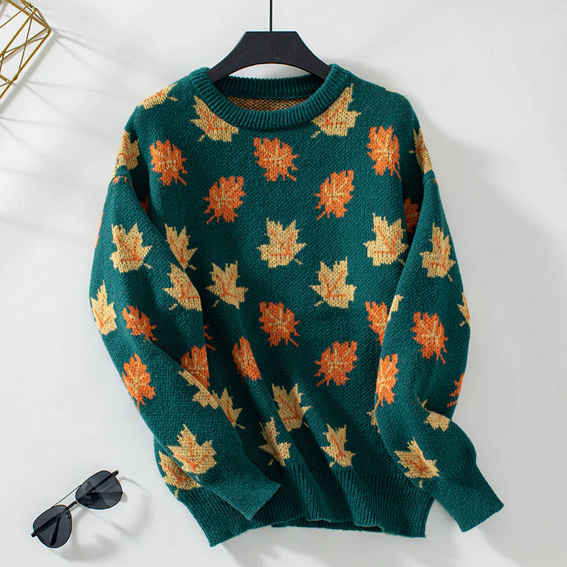 Guillermina | Women's sweater with autumn leaves - Image 8