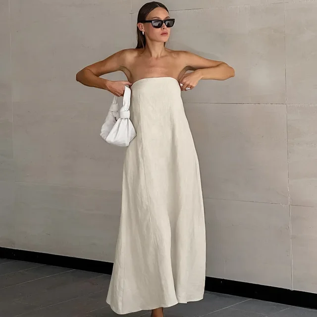 Habiba® | Khaki Linen A-Line Dress With Pockets - Image 4