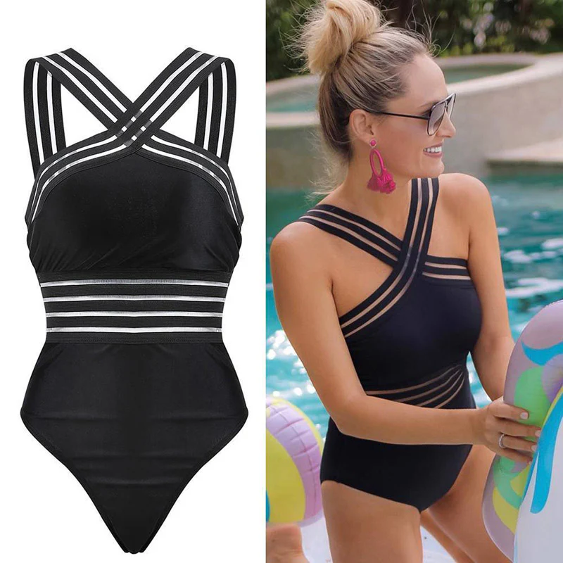Hagar® | Stylish Striped Mesh Chic Simwsuit