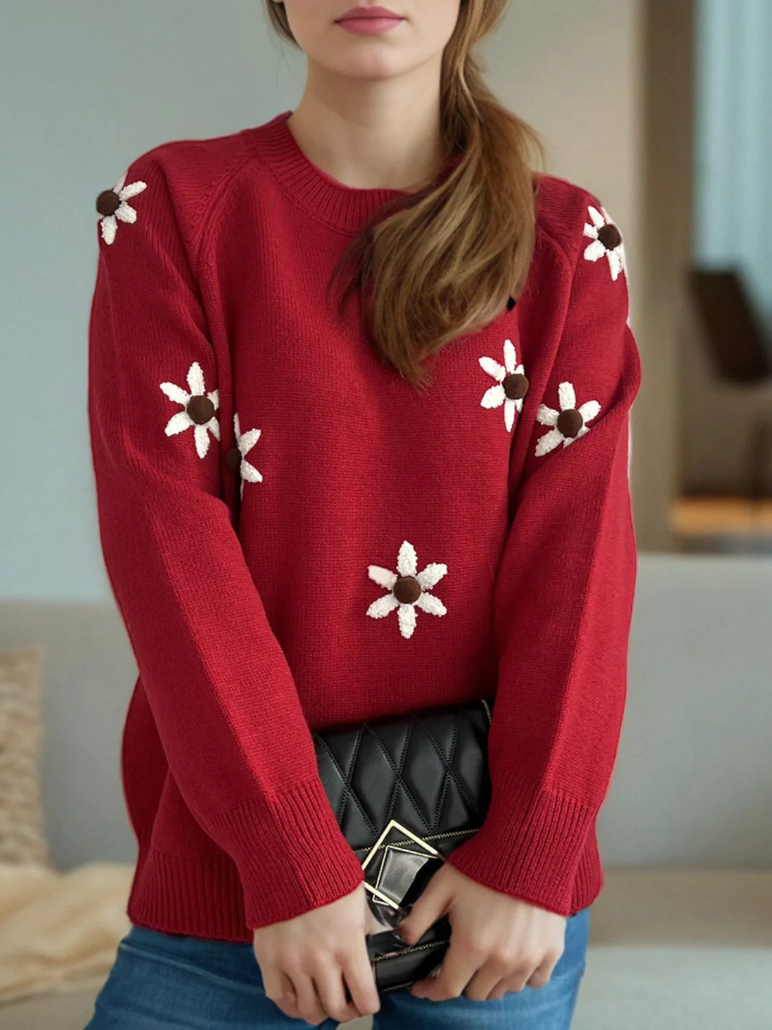 Hana | Floral sweater with a crew neck and raglan sleeves - Image 14
