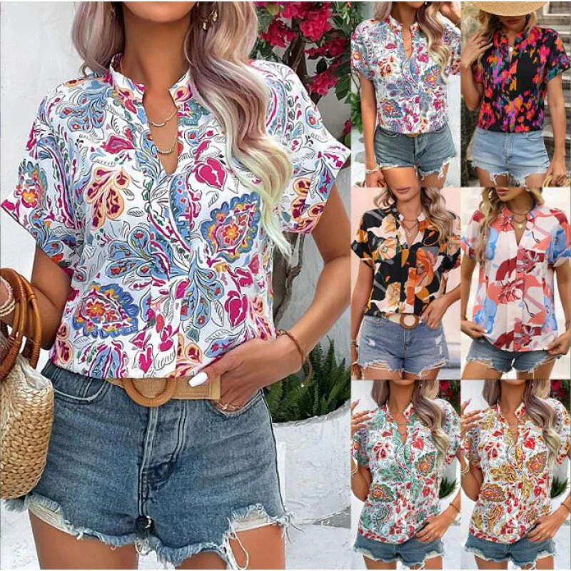 Hana® | Women'S Blouse With Lively Pattern And Short Sleeves