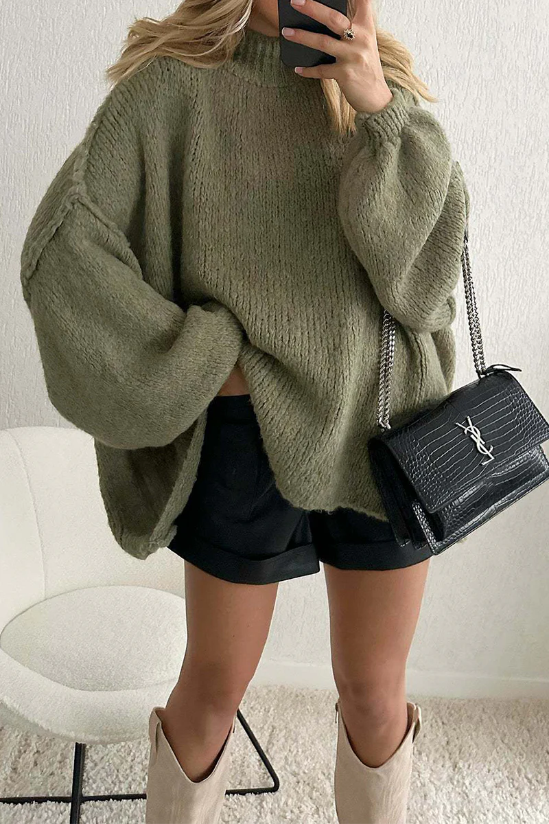 Hanna | Casual daily patchwork weave half turtleneck sweater