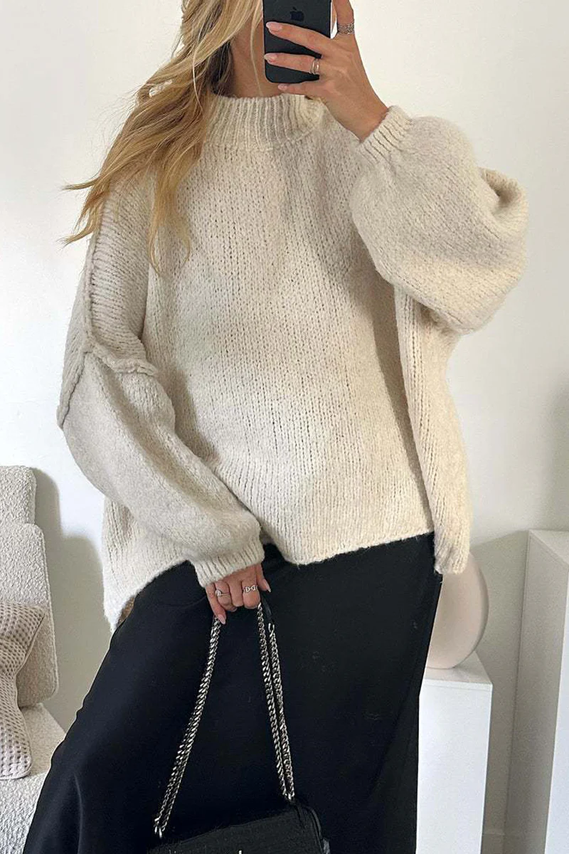 Hanna | Casual daily patchwork weave half turtleneck sweater - Image 14