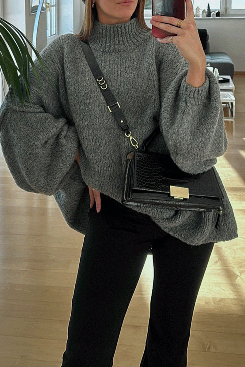 Hanna | Casual daily patchwork weave half turtleneck sweater - Image 16
