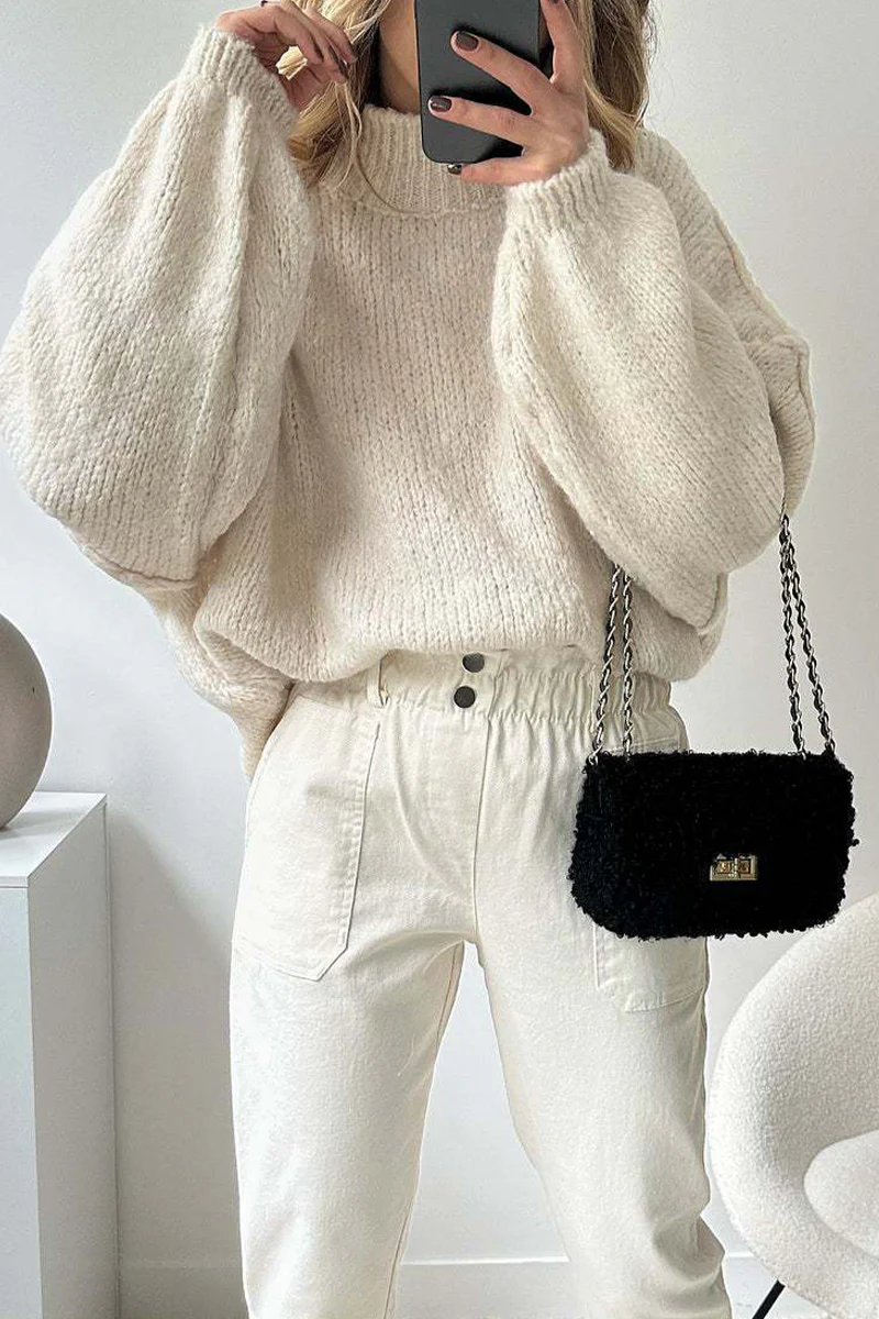 Hanna | Casual daily patchwork weave half turtleneck sweater - Image 22