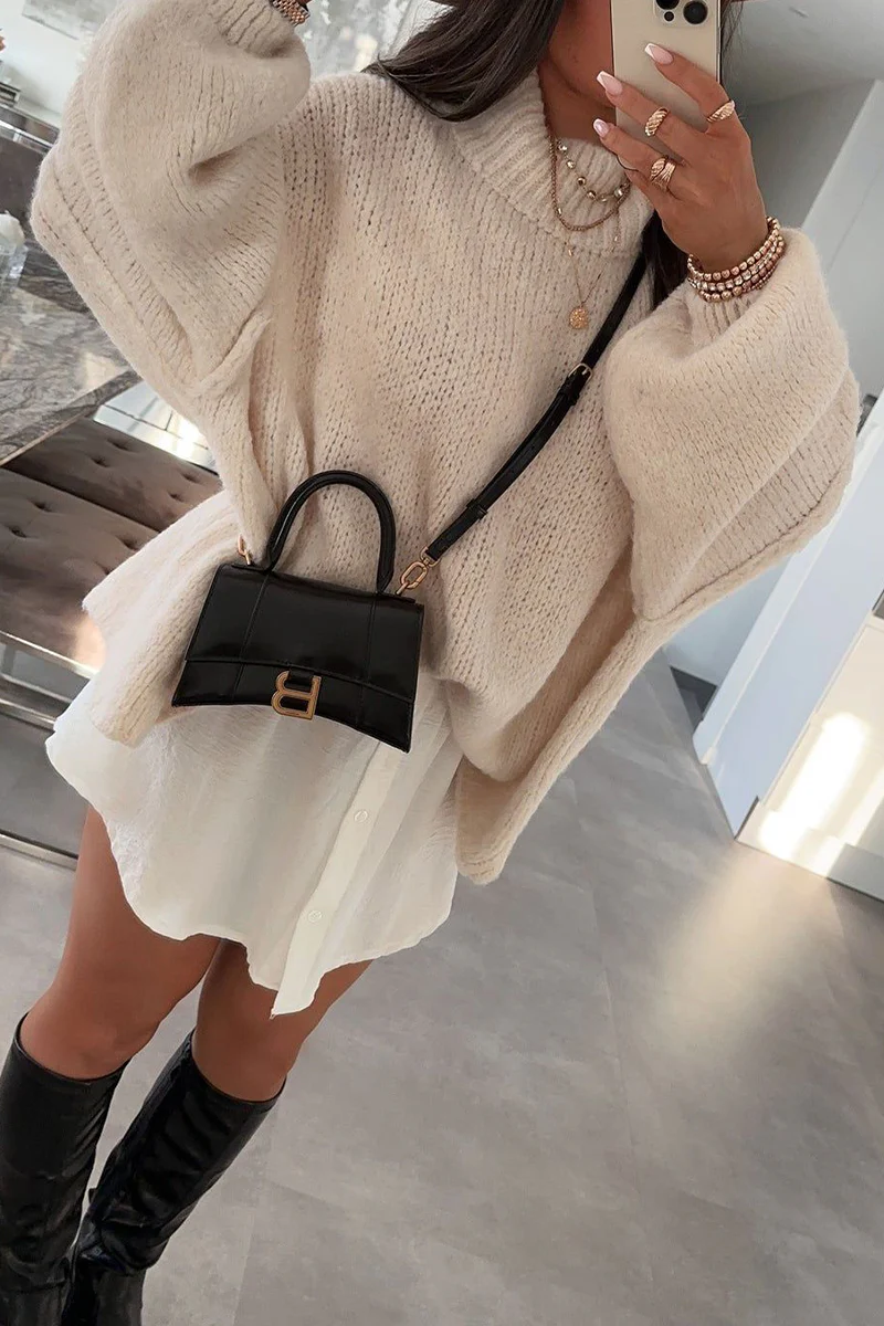 Hanna | Casual daily patchwork weave half turtleneck sweater - Image 24