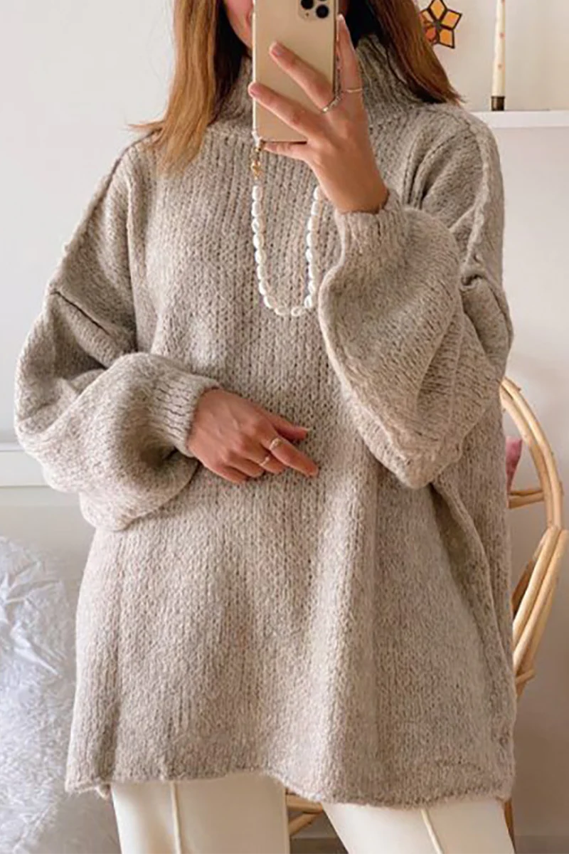 Hanna | Casual daily patchwork weave half turtleneck sweater - Image 3