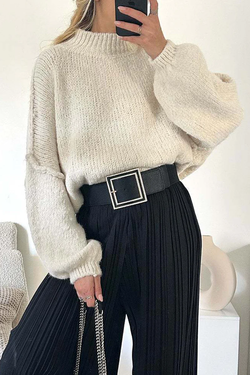 Hanna | Casual daily patchwork weave half turtleneck sweater - Image 8