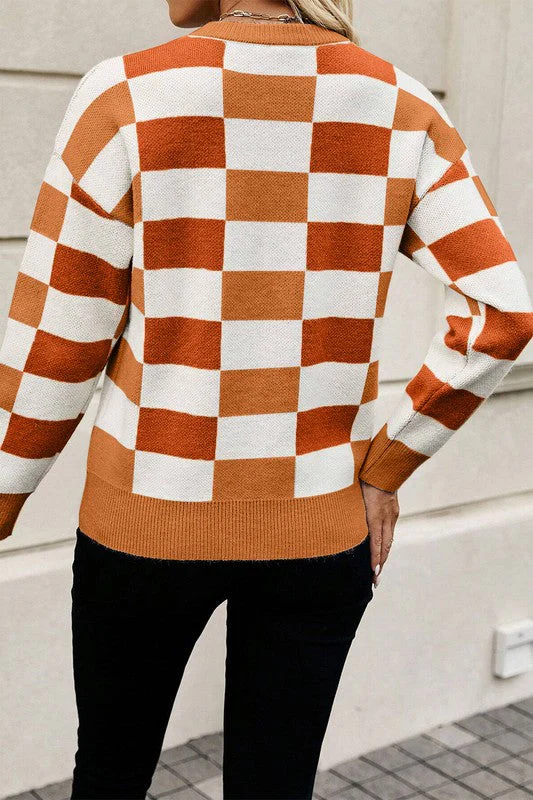 Hanna | Checked, ribbed edge sweater with an O-neck and dropped shoulder - Image 11
