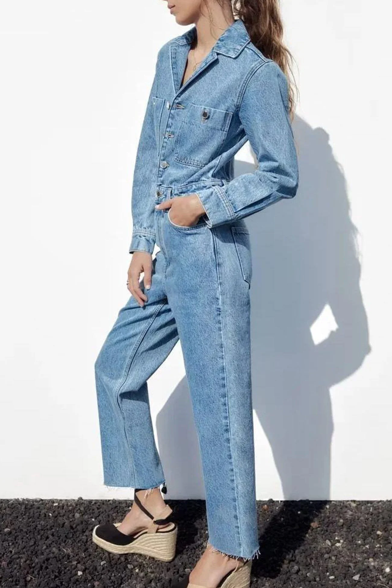 Hanna | Long sleeve denim jumpsuits with pockets and high waist - Image 3