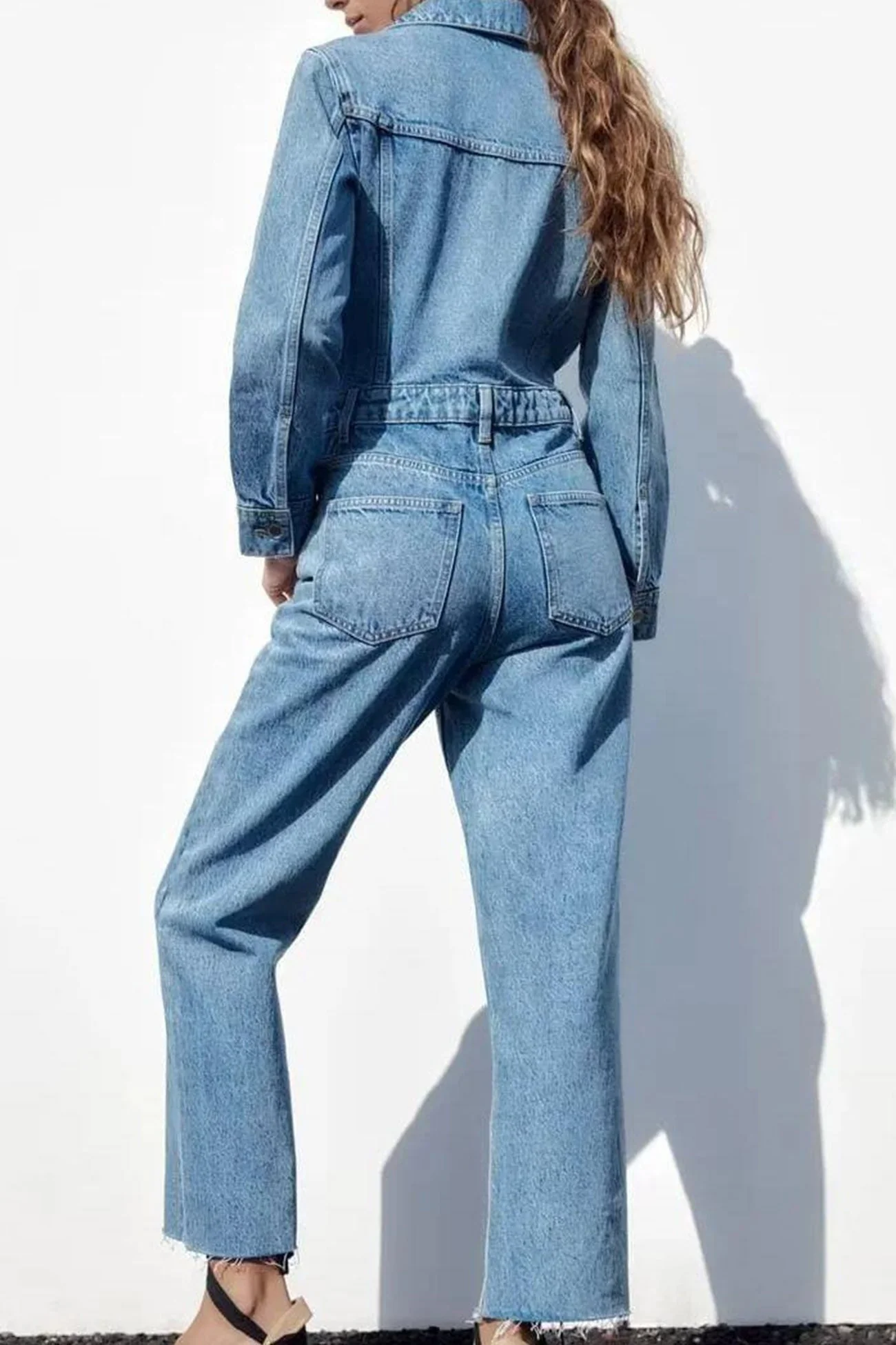 Hanna | Long sleeve denim jumpsuits with pockets and high waist - Image 4
