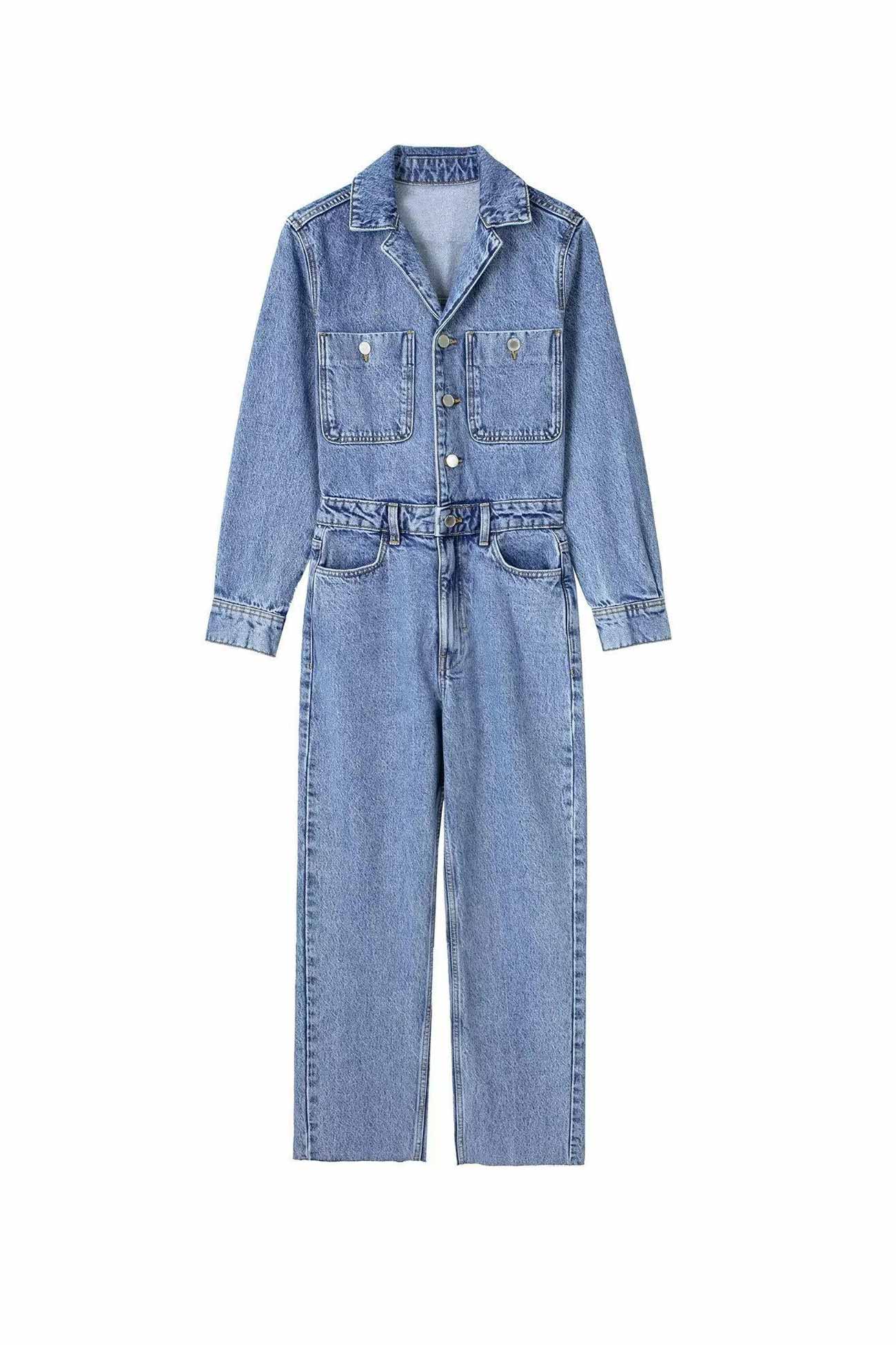 Hanna | Long sleeve denim jumpsuits with pockets and high waist - Image 5