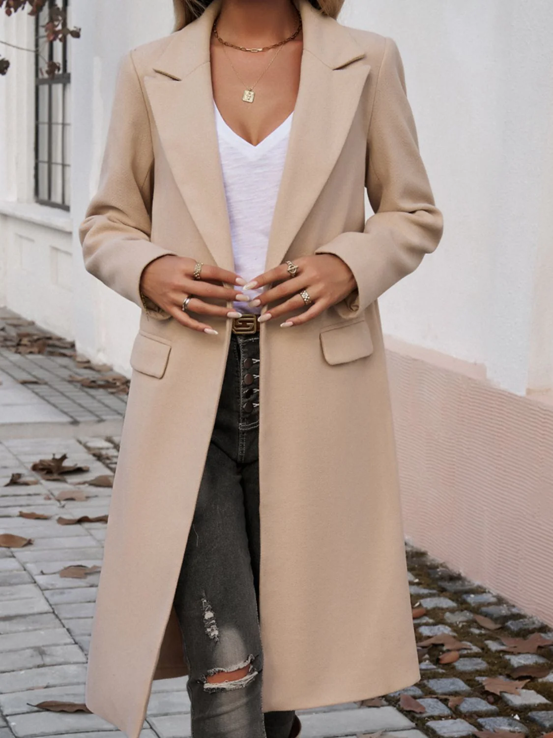 Hannah | Long sleeve coat with pockets and collar - Image 10