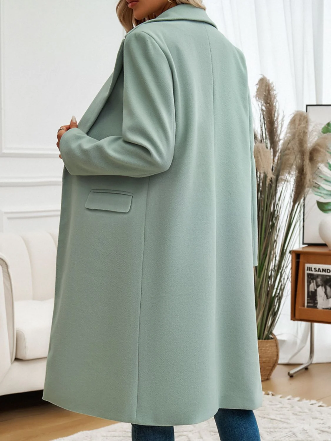 Hannah | Long sleeve coat with pockets and collar - Image 2