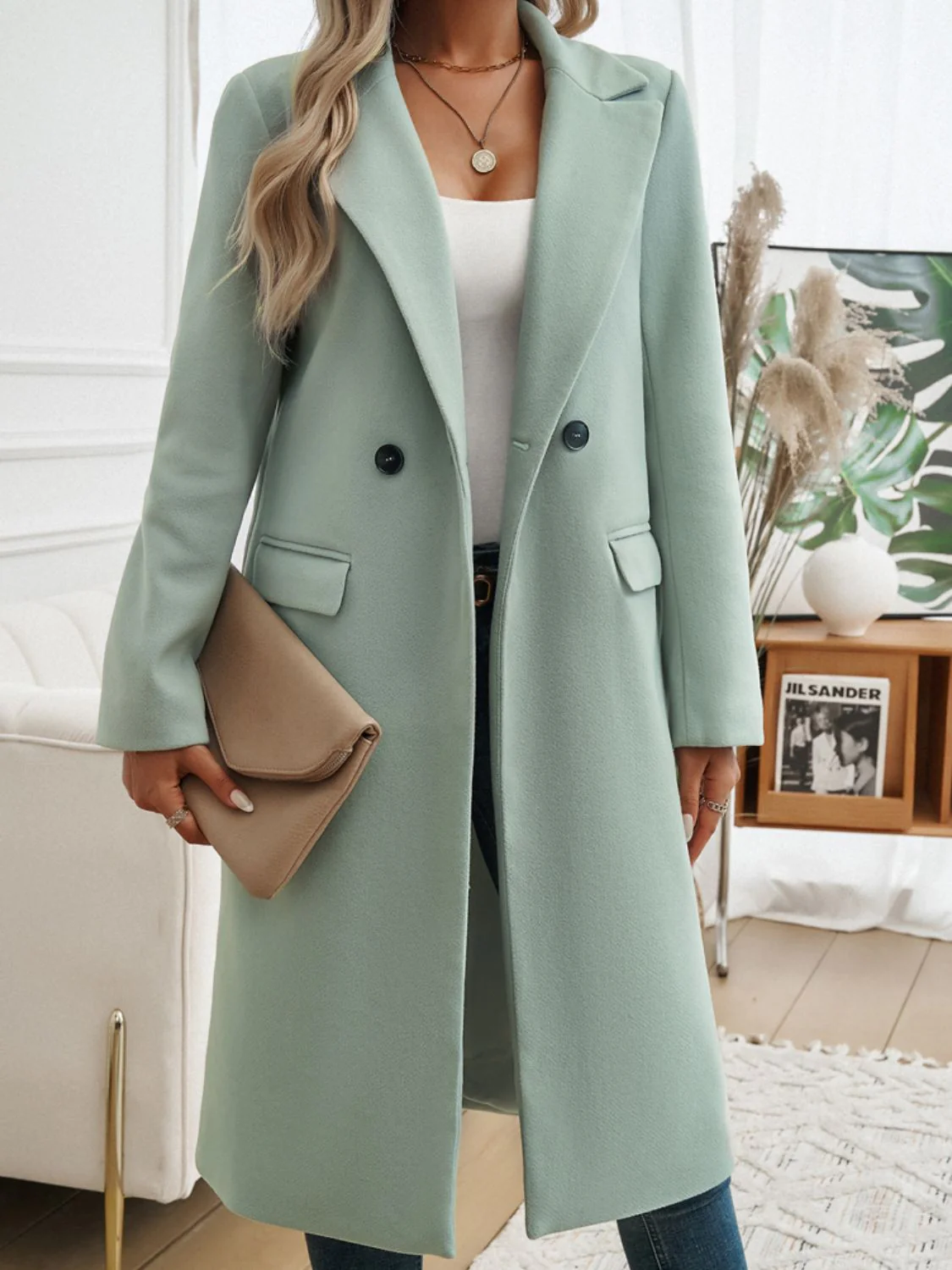 Hannah | Long sleeve coat with pockets and collar - Image 3