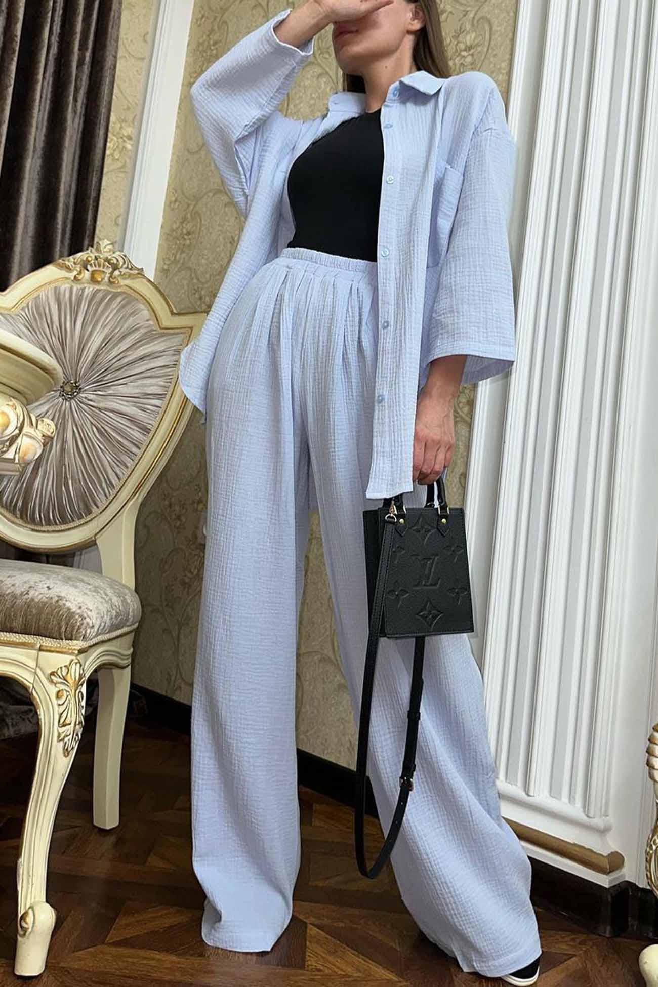 Hannelore | Two piece set with wide leg pants and button belt - Image 10