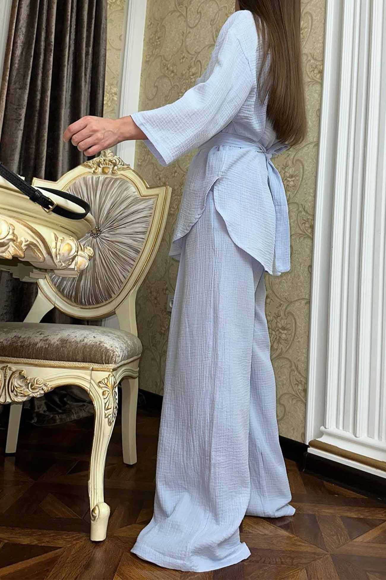 Hannelore | Two piece set with wide leg pants and button belt - Image 11