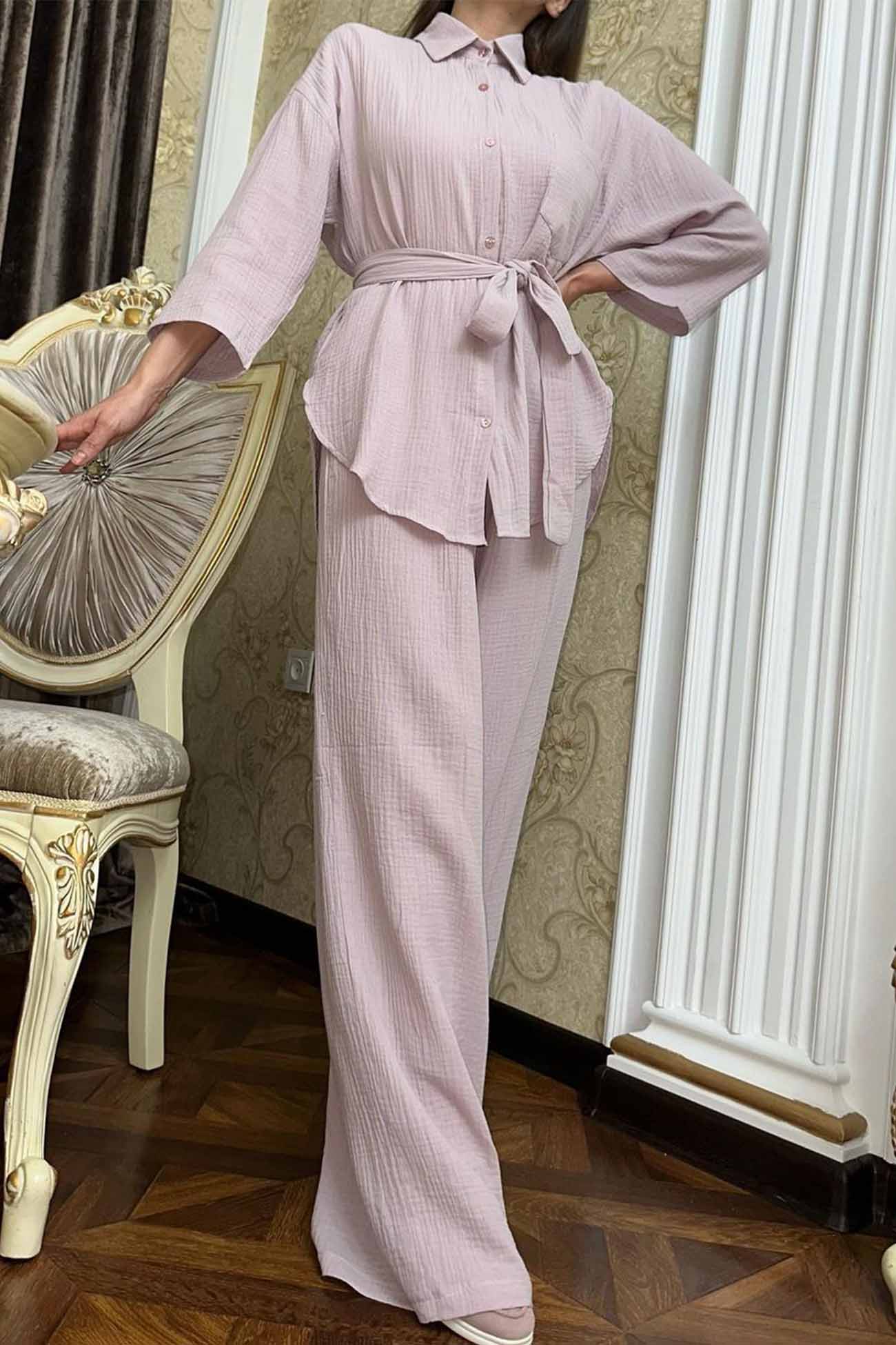 Hannelore | Two piece set with wide leg pants and button belt - Image 5
