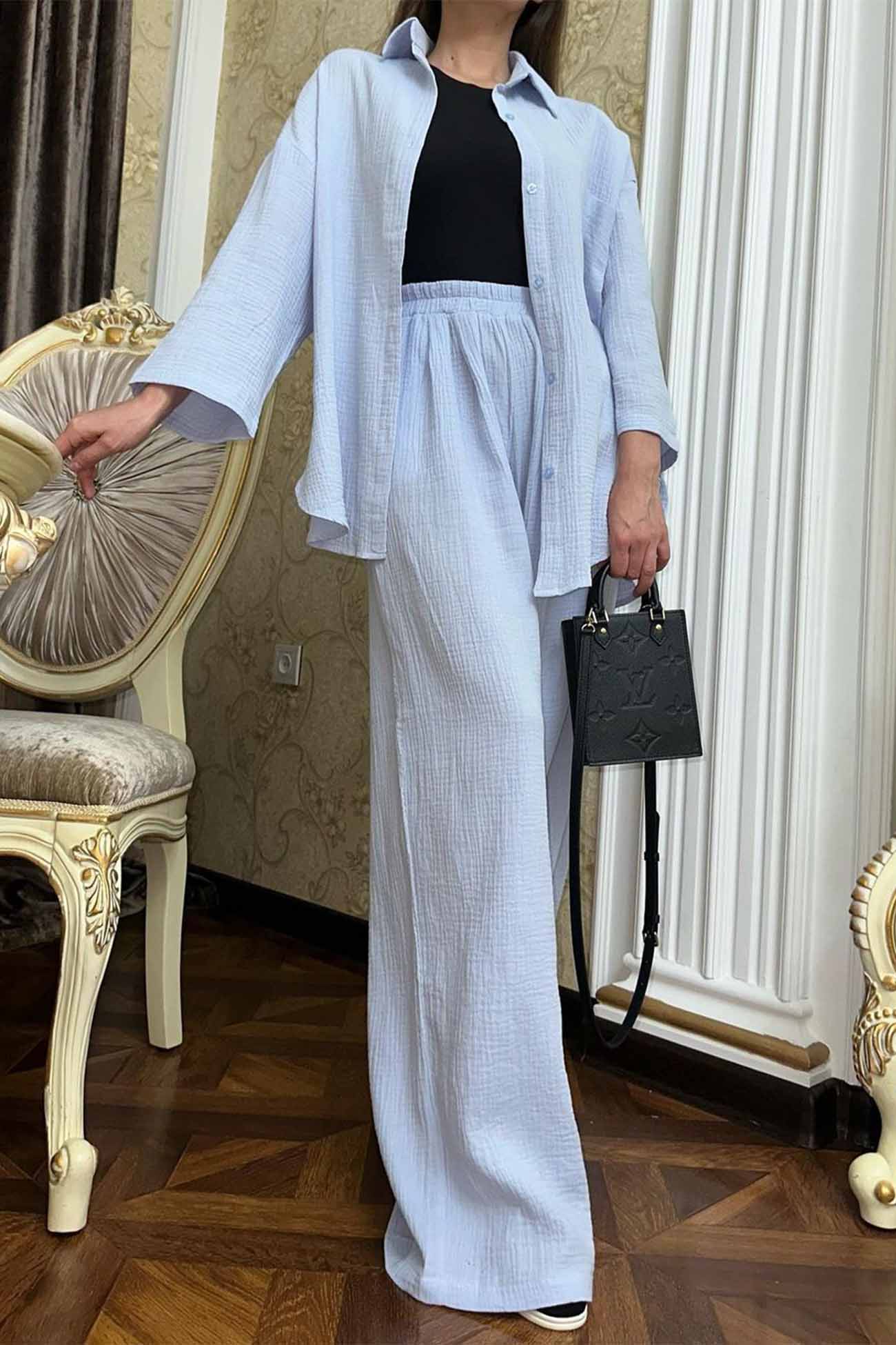 Hannelore | Two piece set with wide leg pants and button belt - Image 7