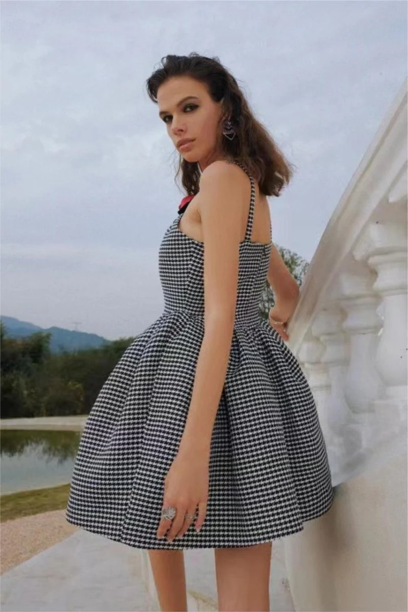 Harriet® | A-Line Mini Dress With Houndstooth Rose Bow Trim - Image 4